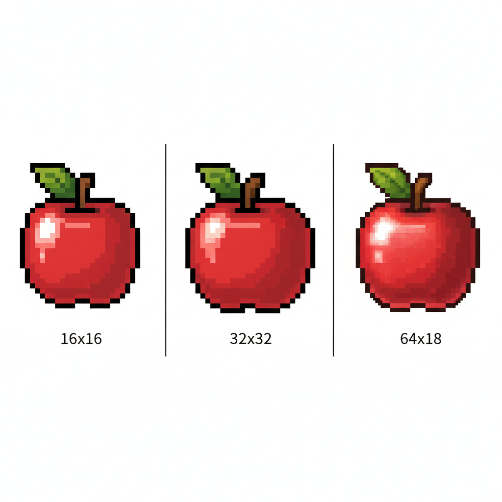 Pixel Art Grid Size Comparison - 16x16, 32x32, 64x64 Examples