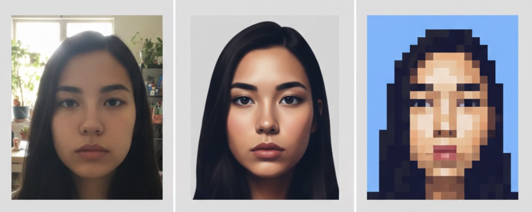 Educational guide showing the difference between a low-contrast photo and an optimal, high-contrast photo for creating a clear Pixel Minecraft Steve portrait with the Pixelator.